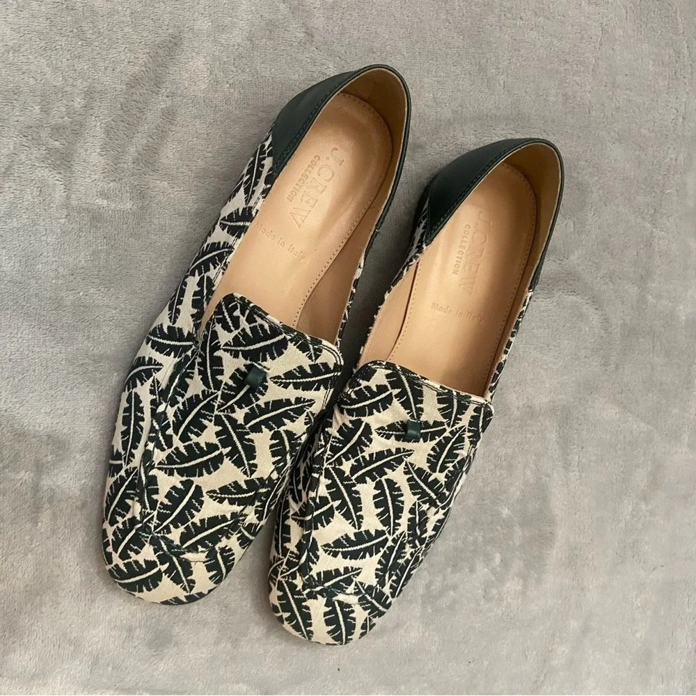 J. Crew Women's Cream Green Banana Leaf Print Loafers